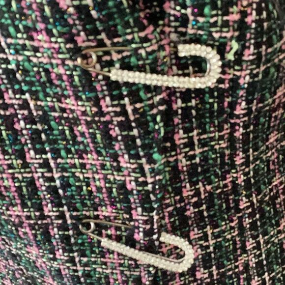 NWT Zara Tweed Textured Blazer Dress Women’s Large Lined Metallic Crystal Closur - Picture 6 of 9